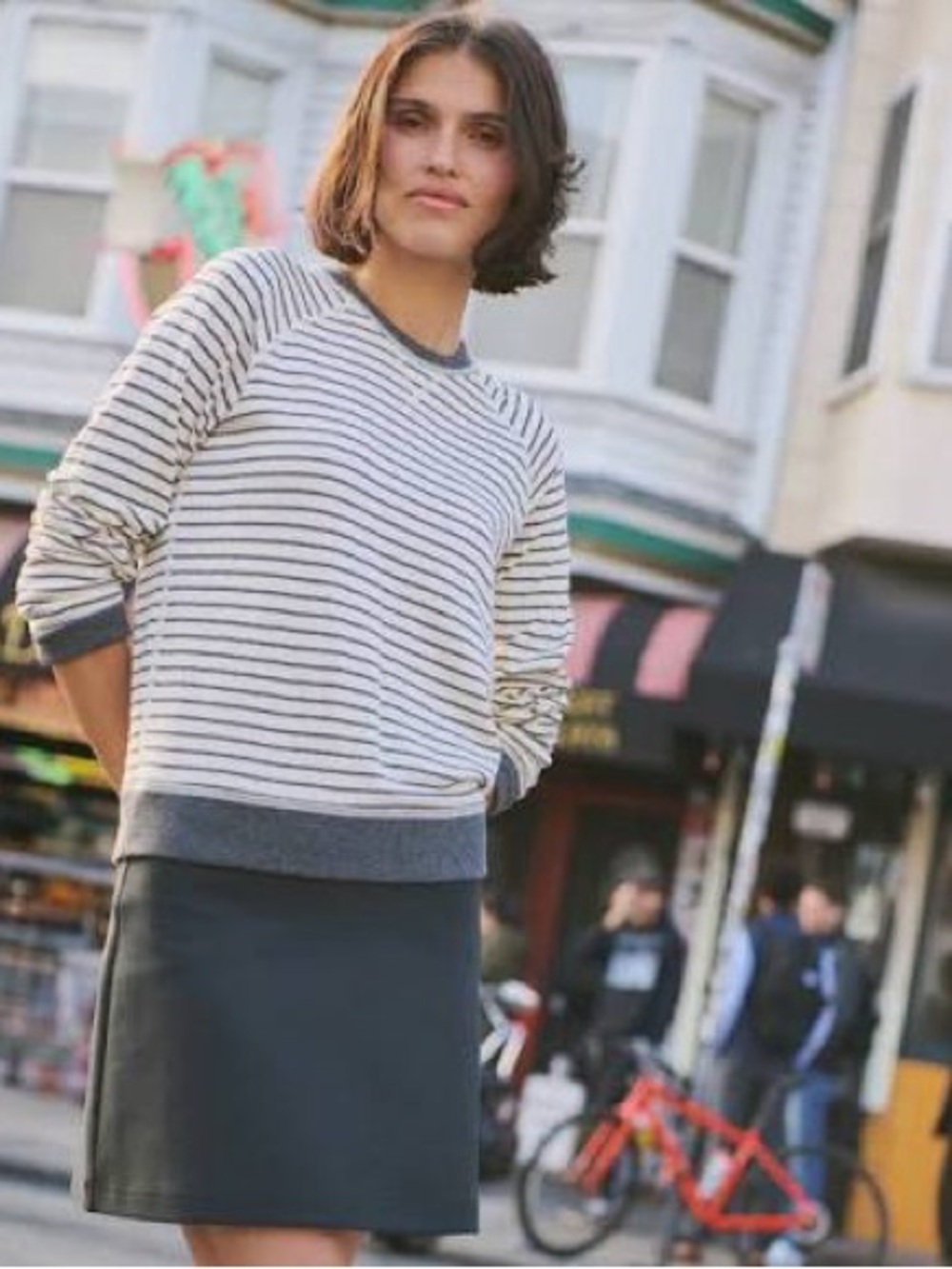 Marine Layer Black and White Striped Raglan Sweatshirt